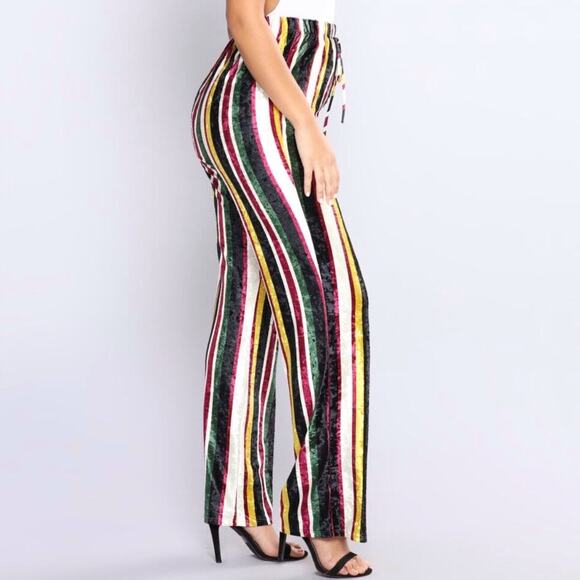 Fashion Nova Yeva Velvet Striped Straight Leg Multicolor Velvet Pants Sz M - Picture 7 of 12